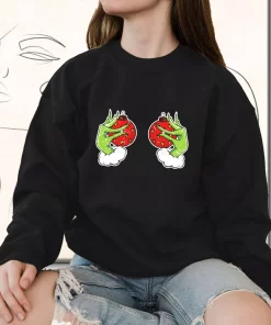 Funny Grinchs Hand Is On The Breast Sweatshirt Xmas Outfit 3