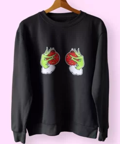 Funny Grinchs Hand Is On The Breast Sweatshirt Xmas Outfit 4