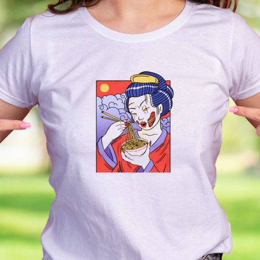 Geisha Japanese Zombie Eating Ramen Casual T Shirt