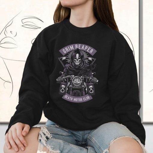 Grim Reaper Motorcycle Funny Graphic Sweatshirt