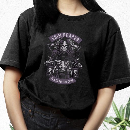 Grim Reaper Motorcycle Funny Graphic T Shirt