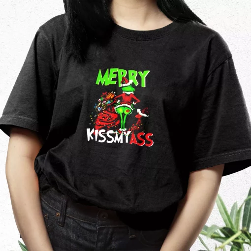 Grinch Merry Kiss My Ass T Shirt Xmas Design