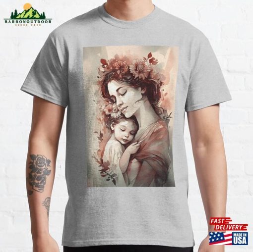 Loving Embrace Enchanting Mother And Baby Illustration With Soft Colors Classic T-Shirt Hoodie