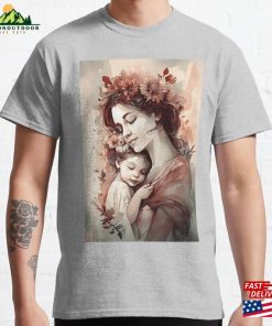 Loving Embrace Enchanting Mother And Baby Illustration With Soft Colors Classic T-Shirt Unisex Loving Embrace Enchanting Mother And Baby Illustration With Soft Colors Classic T-Shirt Unisex