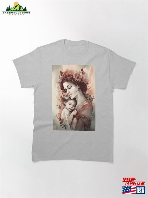 Loving Embrace Enchanting Mother And Baby Illustration With Soft Colors Classic T-Shirt Unisex