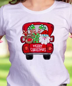 Merry Christmas Red Trees Truck Funny Christmas T Shirt