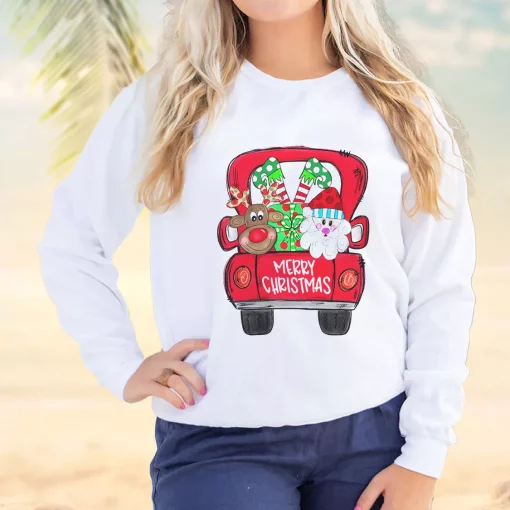 Merry Christmas Red Trees Truck Ugly Christmas Sweater
