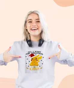Pikachu All I Want For Christmas Ugly Christmas Sweater