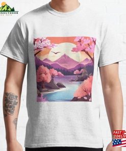 Pink Japanese Landscape Serenity And Floral Elegance Classic T-Shirt Sweatshirt Pink Japanese Landscape Serenity And Floral Elegance Classic T-Shirt Sweatshirt