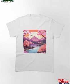 Pink Japanese Landscape Serenity And Floral Elegance Classic T-Shirt Sweatshirt