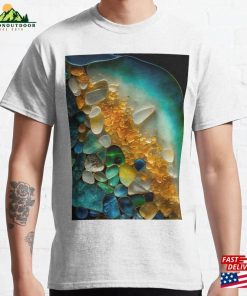 Pointillism Seaglass Golden Streams Abstract Classic T-Shirt Unisex Sweatshirt