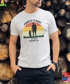 Promoted To Daddy Est 2023 T-Shirt Christian New Dad Tee Bible Verse Shirt Hoodie