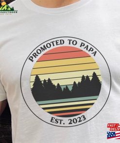 Promoted To Papa Est 2023 T-Shirt Retro Vintage Tee New Grandparent Gift Hoodie Sweatshirt