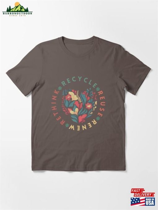 Recycle Reuse Renew Rethink Floral Heart Graphic Design Essential T-Shirt Unisex Classic