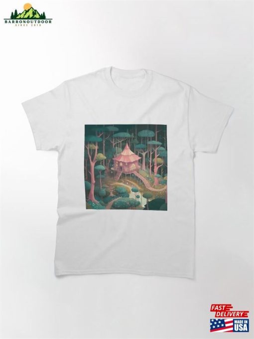 Red Cabin In The Magical Forest Classic T-Shirt Unisex