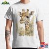 Safari Animal Nursery Art Watercolor Giraffe With Flowers Classic T-Shirt Sweatshirt