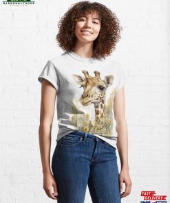 Safari Animal Nursery Art Watercolor Giraffe With Flowers Classic T Shirt Sweatshirt 4