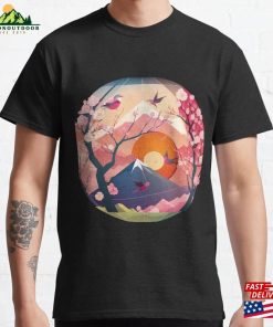 Sun Birds Cherry Blossoms A Tranquil Japanese Scenery Classic T-Shirt Unisex Hoodie Sun Birds Cherry Blossoms A Tranquil Japanese Scenery Classic T-Shirt Unisex Hoodie