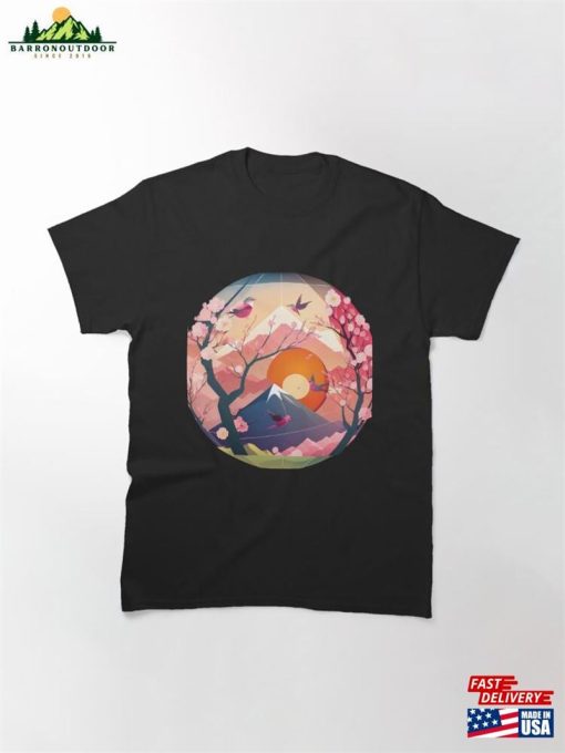 Sun Birds Cherry Blossoms A Tranquil Japanese Scenery Classic T-Shirt Unisex Hoodie