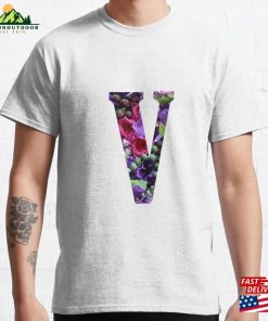 V Botanical Monogram Detailed Orchids Flowers Drawing Sticker Classic T-Shirt Hoodie