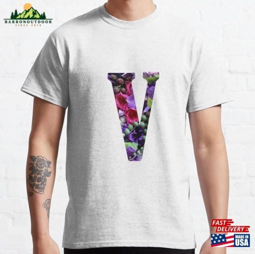 V Botanical Monogram Detailed Orchids Flowers Drawing Sticker Classic T-Shirt Hoodie