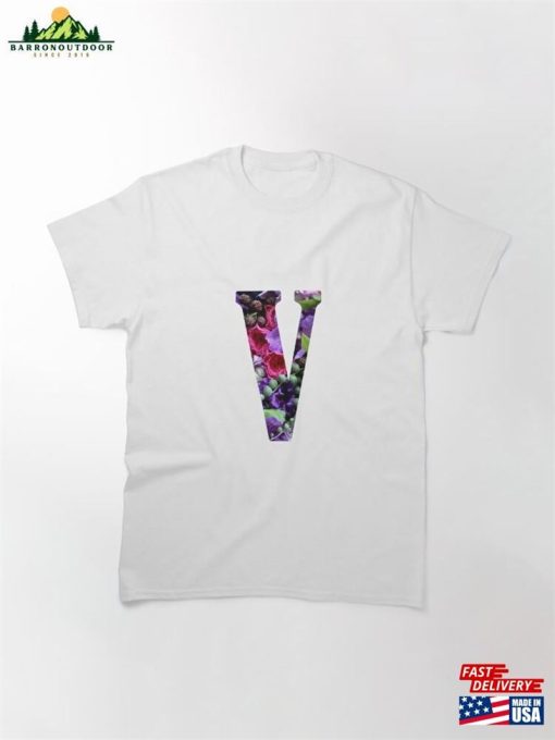 V Botanical Monogram Detailed Orchids Flowers Drawing Sticker Classic T-Shirt Hoodie