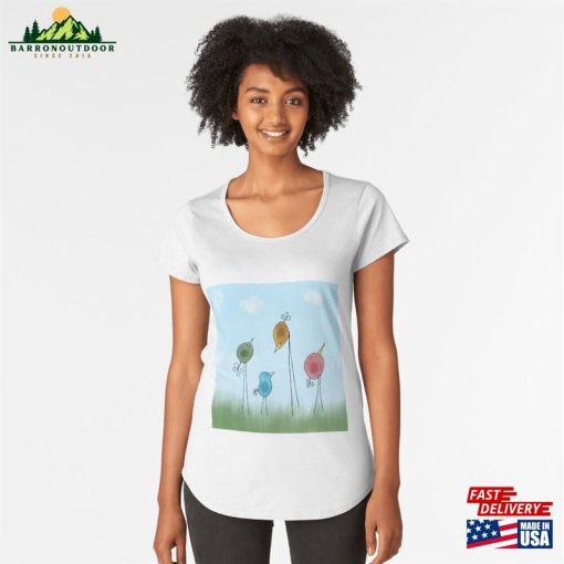 Watercolor Hand Drawing Birds And Nature Premium Scoop T-Shirt Hoodie Classic