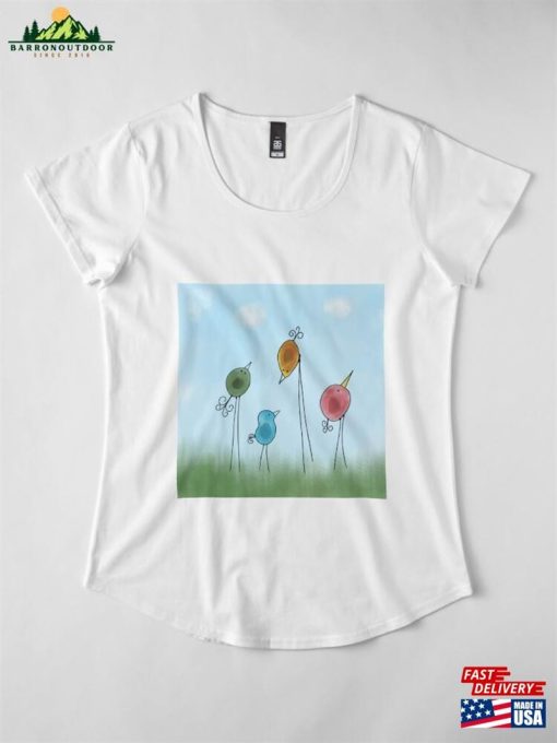 Watercolor Hand Drawing Birds And Nature Premium Scoop T-Shirt Hoodie Classic