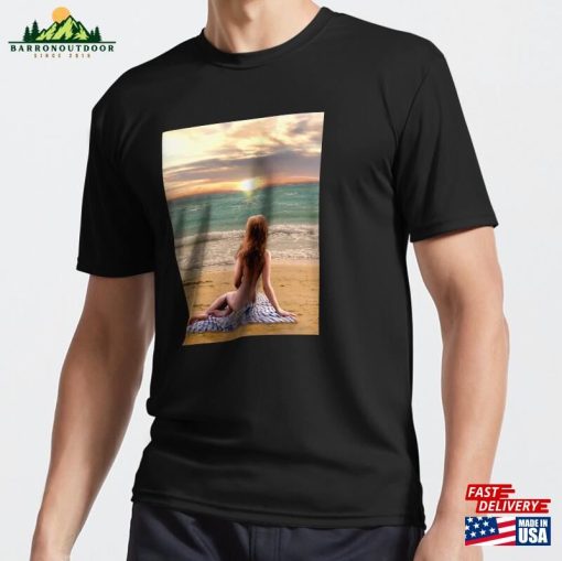 Woman Sitting On A Beach Watching The Sunset Relaxed Peaceful Zen Buddhism Yoga Active T-Shirt Sweatshirt Classic