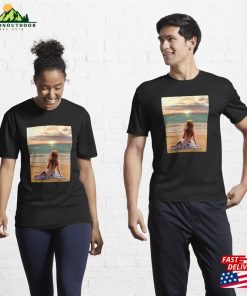 Woman Sitting On A Beach Watching The Sunset Relaxed Peaceful Zen Buddhism Yoga Active T Shirt Sweatshirt Classic 3