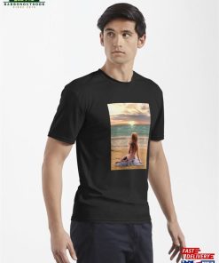 Woman Sitting On A Beach Watching The Sunset Relaxed Peaceful Zen Buddhism Yoga Active T Shirt Sweatshirt Classic 4