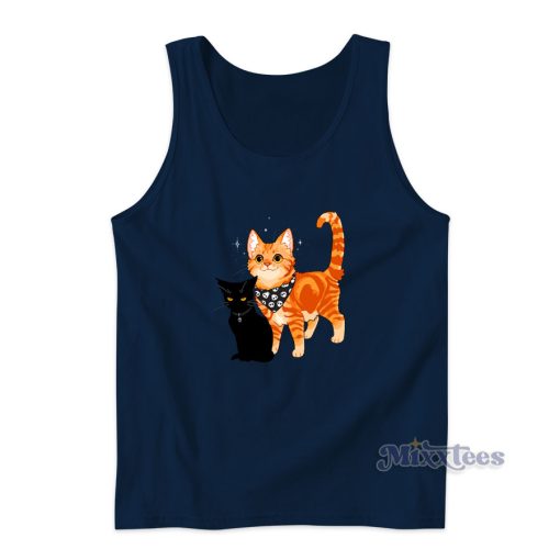 Black and Orange Cat Tank Top for Unisex