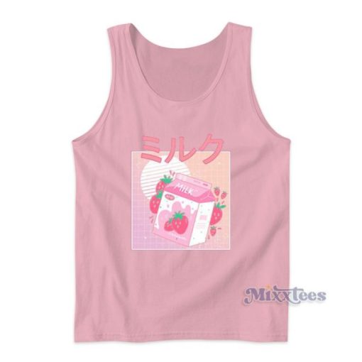 Japanese Kawaii Strawberry Milk Shake Tank Top for Unisex