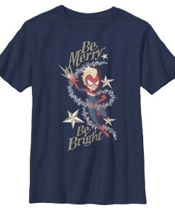 Boy’s Marvel Christmas Captain Marvel Merry & Bright T-Shirt