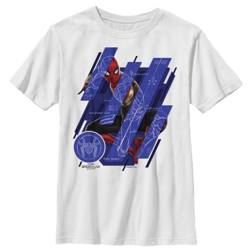 Boy’s Marvel Spider-Man No Way Home Suit Blueprint Panels T-Shirt