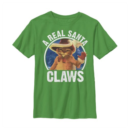 Boy’s Shrek Christmas Santa Claws Puss in Boots T-Shirt