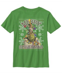 Boy’s Shrek Merry Shrekmas Snowflakes T-Shirt