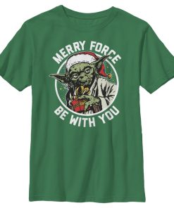 Boy’s Star Wars Christmas Yoda May the Force T-Shirt