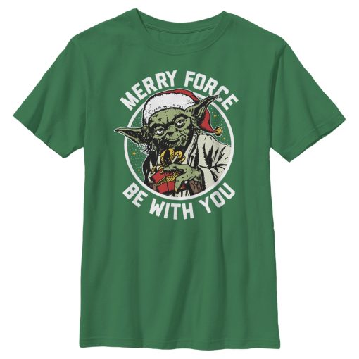 Boy’s Star Wars Christmas Yoda May the Force T-Shirt