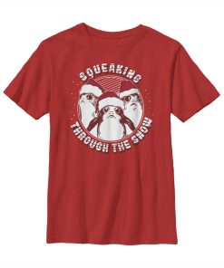 Boy’s Star Wars The Last Jedi Christmas Snow Porg T-Shirt