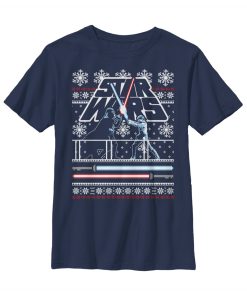 Boy’s Star Wars Ugly Christmas Light Saber Battle T-Shirt
