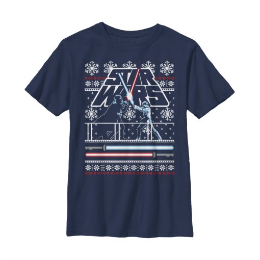 Boy’s Star Wars Ugly Christmas Light Saber Battle T-Shirt