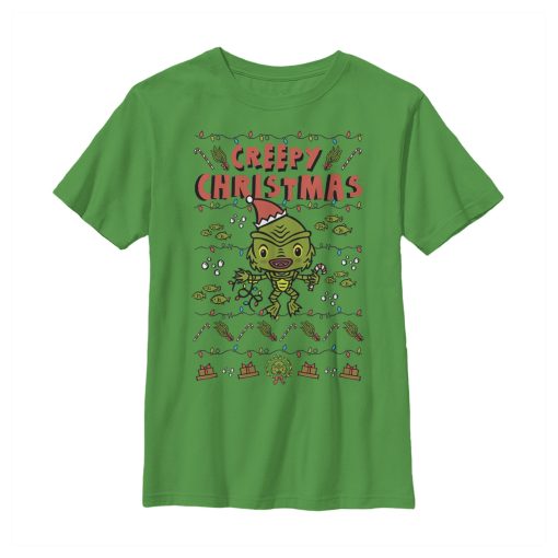 Boy’s Universal Monsters Christmas Creature from the Lagoon Creepy String Lights T-Shirt