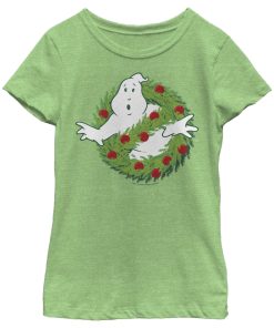 Girl’s Ghostbusters Christmas Wreath Logo T-Shirt