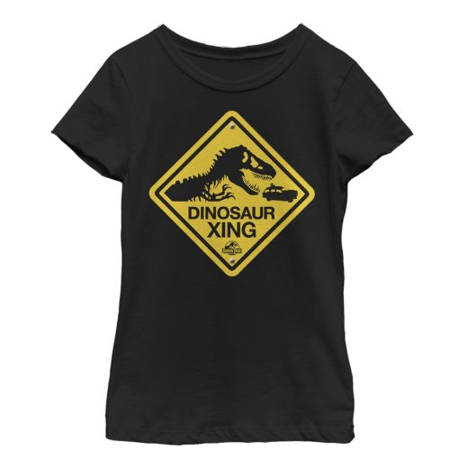 Girl’s Jurassic Park Dinosaur Crossing Sign T-Shirt