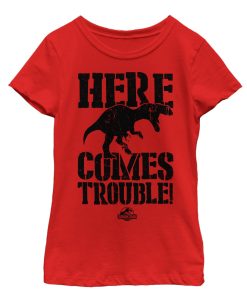 Girl’s Jurassic Park Here Comes Trouble T-Shirt