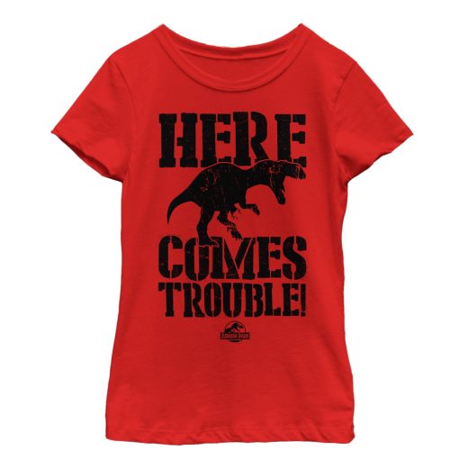 Girl’s Jurassic Park Here Comes Trouble T-Shirt