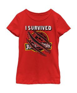 Girl’s Jurassic Park I Survived The Island, Raptor Claw Tear T-Shirt