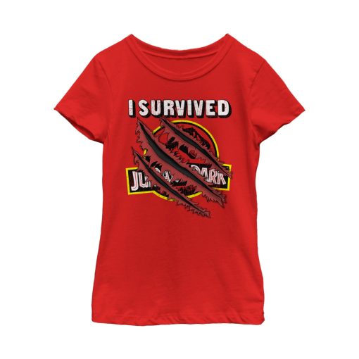 Girl’s Jurassic Park I Survived The Island, Raptor Claw Tear T-Shirt