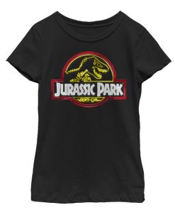 Girl’s Jurassic Park Neon T Rex Logo T-Shirt